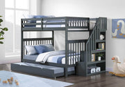IFDC Bunk Bed Grey / Bunk Bed with Stairway Chest and Pull-Out Trundle Columbia Solid Wood Mission Full over Full Bunk Bed with Reversible Storage Stairway Chest - Available in 3 Colours