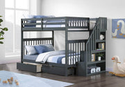 IFDC Bunk Bed Grey / Bunk Bed with Stairway Chest and Storage Drawers Columbia Solid Wood Mission Full over Full Bunk Bed with Reversible Storage Stairway Chest - Available in 3 Colours