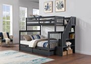 IFDC Bunk Bed Grey / Bunk Bed with Stairway Chest and Storage Drawers Columbia Solid Wood Mission Twin over Full Bunk Bed with Reversible Storage Stairway Chest - Available in 3 Colours