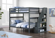 IFDC Bunk Bed Grey / Bunk Bed with Stairway Chest Only Columbia Solid Wood Mission Full over Full Bunk Bed with Reversible Storage Stairway Chest - Available in 3 Colours