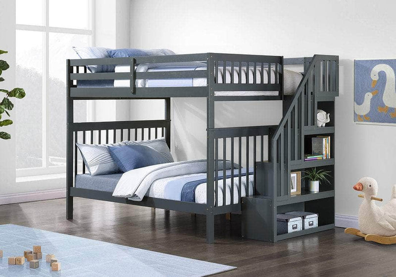 IFDC Bunk Bed Grey / Bunk Bed with Stairway Chest Only Columbia Solid Wood Mission Full over Full Bunk Bed with Reversible Storage Stairway Chest - Available in 3 Colours