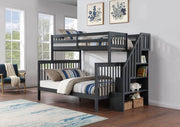 IFDC Bunk Bed Grey / Bunk Bed with Stairway Chest Only Columbia Solid Wood Mission Twin over Full Bunk Bed with Reversible Storage Stairway Chest - Available in 3 Colours