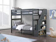 IFDC Bunk Bed Grey / Bunk Bed with Stairway Chest Only Columbia Solid Wood Mission Twin over Twin Bunk Bed with Reversible Storage Stairway Chest - Available in 3 Colours