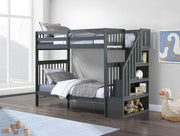 IFDC Bunk Bed Grey / Bunk Bed with Stairway Chest Only Columbia Solid Wood Mission Twin over Twin Bunk Bed with Reversible Storage Stairway Chest - Available in 3 Colours