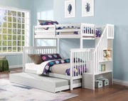 IFDC Bunk Bed White / Bunk Bed with Stairway Chest and Pull-Out Trundle Columbia Solid Wood Mission Twin over Full Bunk Bed with Reversible Storage Stairway Chest - Available in 3 Colours