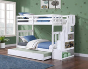 IFDC Bunk Bed White / Bunk Bed with Stairway Chest and Pull-Out Trundle Columbia Solid Wood Mission Twin over Twin Bunk Bed with Reversible Storage Stairway Chest - Available in 3 Colours