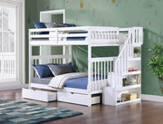 IFDC Bunk Bed White / Bunk Bed with Stairway Chest and Storage Drawers Columbia Solid Wood Mission Full over Full Bunk Bed with Reversible Storage Stairway Chest - Available in 3 Colours