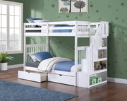 IFDC Bunk Bed White / Bunk Bed with Stairway Chest and Storage Drawers Columbia Solid Wood Mission Twin over Twin Bunk Bed with Reversible Storage Stairway Chest - Available in 3 Colours