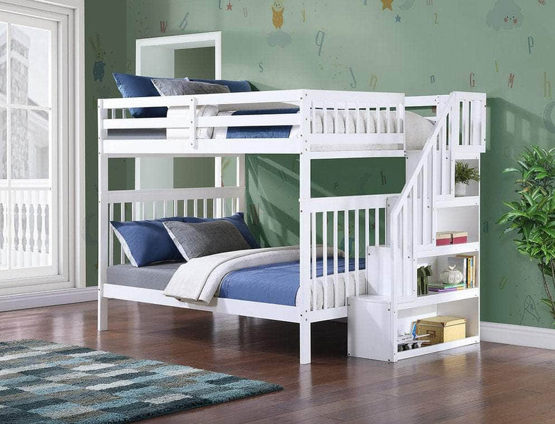 IFDC Bunk Bed White / Bunk Bed with Stairway Chest Only Columbia Solid Wood Mission Full over Full Bunk Bed with Reversible Storage Stairway Chest - Available in 3 Colours