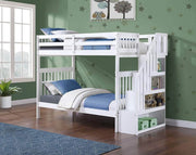 IFDC Bunk Bed White / Bunk Bed with Stairway Chest Only Columbia Solid Wood Mission Twin over Twin Bunk Bed with Reversible Storage Stairway Chest - Available in 3 Colours