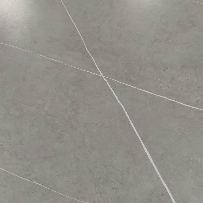 IFDC Dining Set Camrose 7 Piece Sintered Stone Armani Grey Marble Top with Carbon Black Steel Base Dining Room Furniture Set