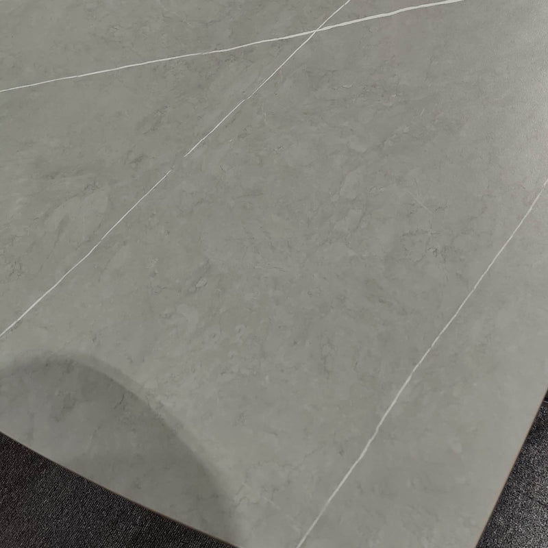 IFDC Dining Set Camrose 7 Piece Sintered Stone Armani Grey Marble Top with Carbon Black Steel Base Dining Room Furniture Set