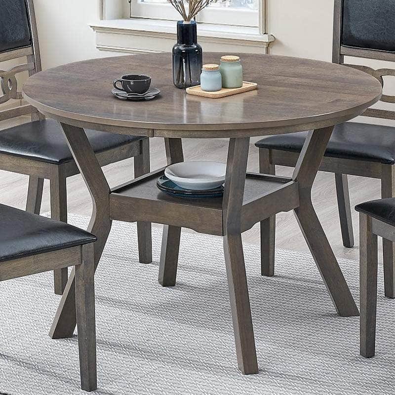 IFDC Dining Set Dining Table / Antique Grey Coalhurst 5 Piece Round Rubber Wood and Wood Veneers Dining Room Furniture Set