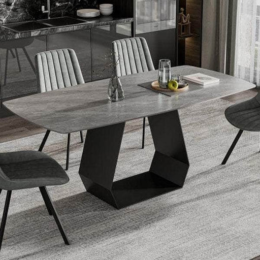 IFDC Dining Set Dining Table Camrose 7 Piece Sintered Stone Armani Grey Marble Top with Carbon Black Steel Base Dining Room Furniture Set
