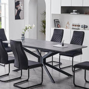IFDC Dining Set Dining Table / Grey Marble Wainwright 7 Piece Extendable Grey Marble Veneer Top With X-Shape Black Steel Base Dining Room Furniture Set