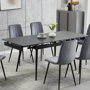 IFDC Dining Set Dining Table / Light Grey Edson 7 Piece Extendable Sintered Stone Marble Top with Black Steel Legs Dining Room Furniture Set