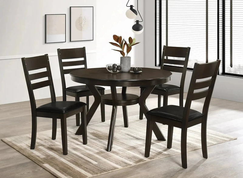 IFDC Dining Set Table and 4 Chairs with Black Seats Rossland 5 Piece Round Espresso Dining Room Furniture Set - Available in 3 Colours