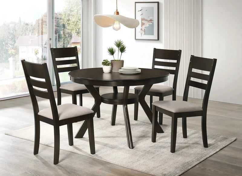 IFDC Dining Set Table and 4 Chairs with White Seats Rossland 5 Piece Round Espresso Dining Room Furniture Set - Available in 3 Colours
