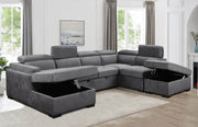 IFDC Sectional Airdrie Sleeper Sectional Sofa Bed with Left Facing Storage Chaise, Storage Ottoman and Adjustable Headrests in Grey