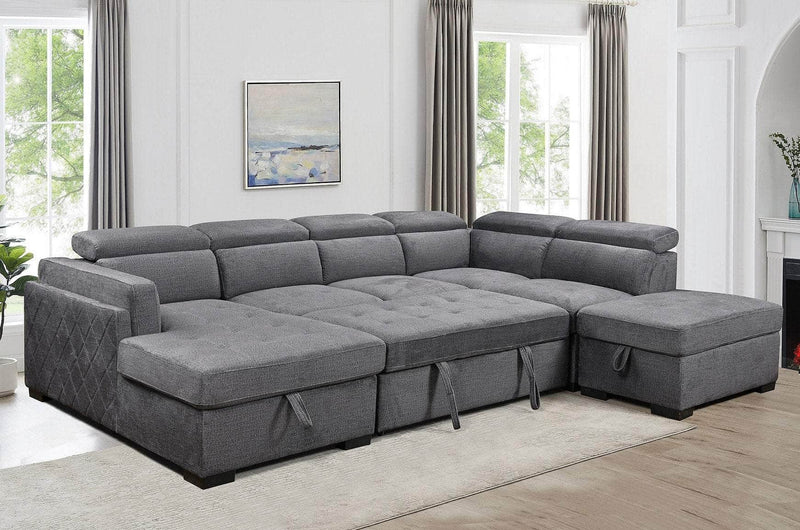 IFDC Sectional Airdrie Sleeper Sectional Sofa Bed with Left Facing Storage Chaise, Storage Ottoman and Adjustable Headrests in Grey