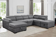 IFDC Sectional Airdrie Sleeper Sectional Sofa Bed with Left Facing Storage Chaise, Storage Ottoman and Adjustable Headrests in Grey