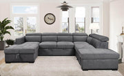 IFDC Sectional Airdrie Sleeper Sectional Sofa Bed with Left Facing Storage Chaise, Storage Ottoman and Adjustable Headrests in Grey