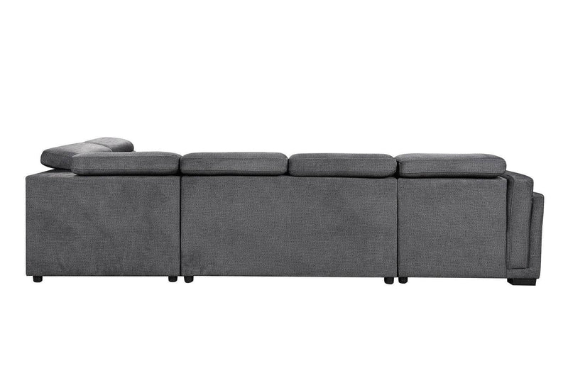 IFDC Sectional Airdrie Sleeper Sectional Sofa Bed with Left Facing Storage Chaise, Storage Ottoman and Adjustable Headrests in Grey