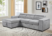 IFDC Sectional Left Facing Chaise Okotoks Tufted Sleeper Sectional Sofa Bed with Cupholder, Charger, Adjustable Headrests and Storage Chaise in Grey - Available in 2 Configurations
