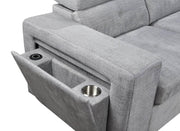 IFDC Sectional Okotoks Tufted Sleeper Sectional Sofa Bed with Cupholder, Charger, Adjustable Headrests and Storage Chaise in Grey - Available in 2 Configurations