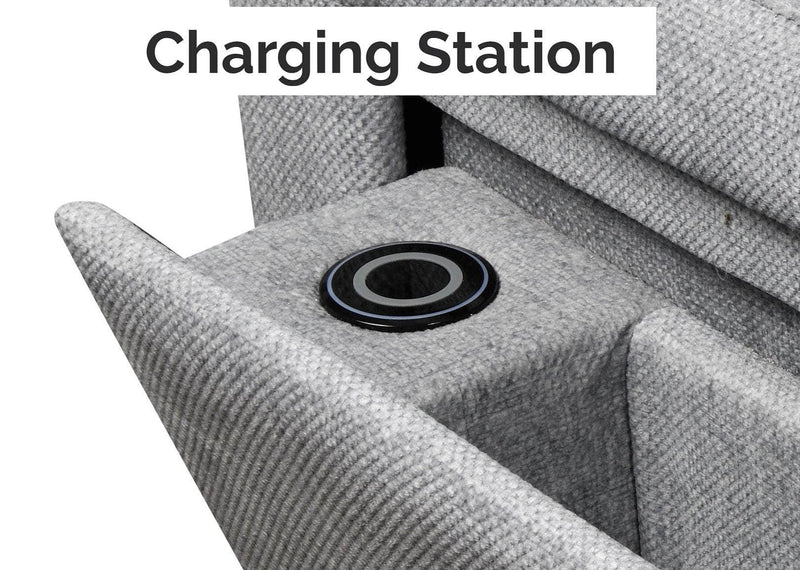 IFDC Sectional Okotoks Tufted Sleeper Sectional Sofa Bed with Cupholder, Charger, Adjustable Headrests and Storage Chaise in Grey - Available in 2 Configurations