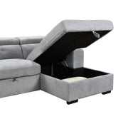 IFDC Sectional Okotoks Tufted Sleeper Sectional Sofa Bed with Cupholder, Charger, Adjustable Headrests and Storage Chaise in Grey - Available in 2 Configurations