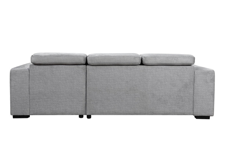 IFDC Sectional Okotoks Tufted Sleeper Sectional Sofa Bed with Cupholder, Charger, Adjustable Headrests and Storage Chaise in Grey - Available in 2 Configurations