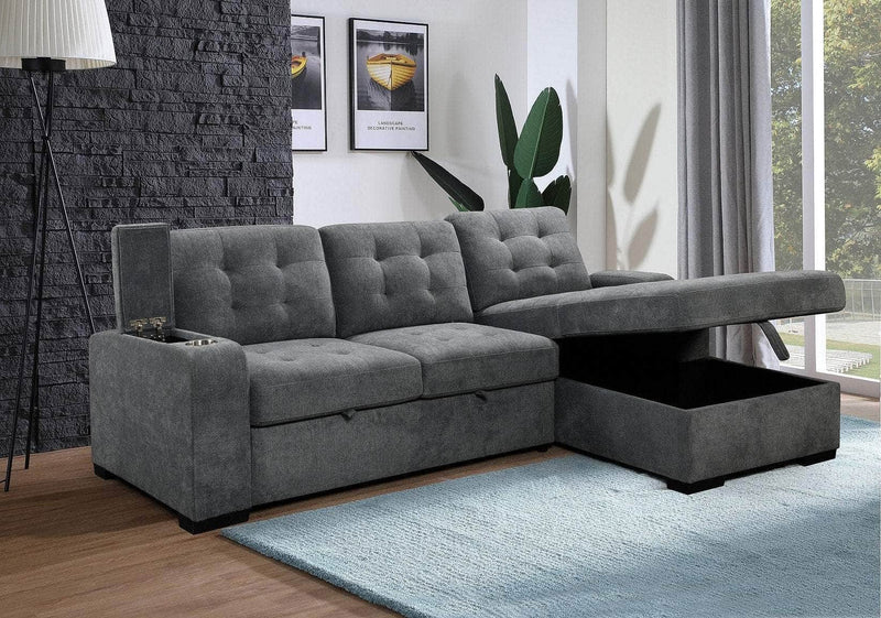 IFDC Sectional Sofa Right Facing Chaise Sunnybrook Sleeper Sectional Sofa Bed with Cupholders and Storage Chaise in Grey - Available in 2 Configurations