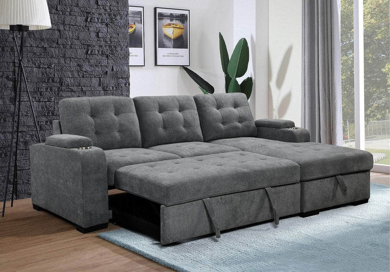 IFDC Sectional Sofa Sunnybrook Sleeper Sectional Sofa Bed with Cupholders and Storage Chaise in Grey - Available in 2 Configurations