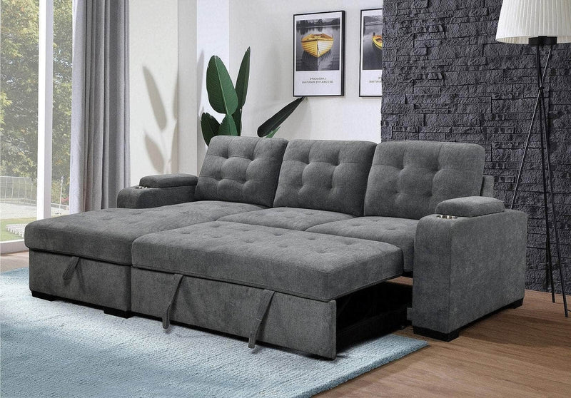 IFDC Sectional Sofa Sunnybrook Sleeper Sectional Sofa Bed with Cupholders and Storage Chaise in Grey - Available in 2 Configurations