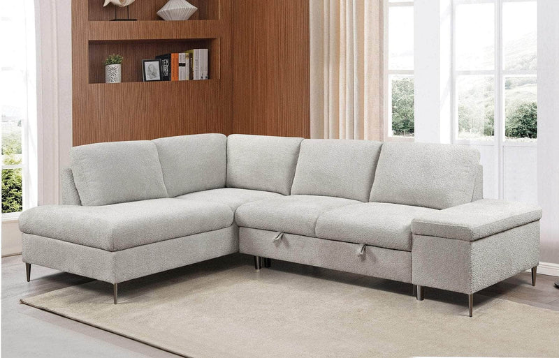 IFDC Sectional Summit Park Boucle Sleeper Sectional Sofa with Left Facing Chaise and Storage Bench in Beige