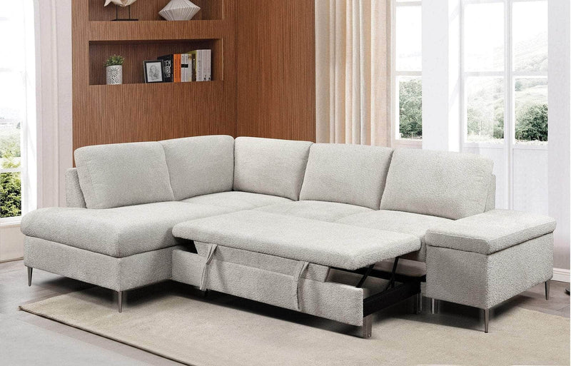 IFDC Sectional Summit Park Boucle Sleeper Sectional Sofa with Left Facing Chaise and Storage Bench in Beige
