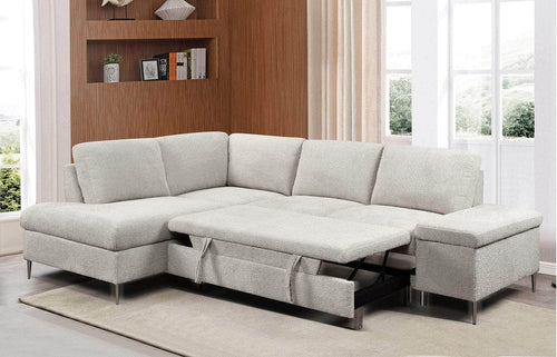 IFDC Sectional Summit Park Boucle Sleeper Sectional Sofa with Left Facing Chaise and Storage Bench in Beige