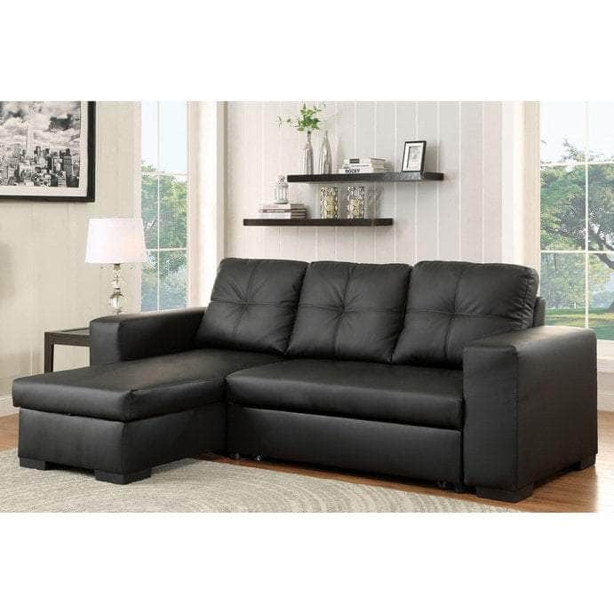 IFDC Sofa Bed Cochrane Tufted Faux Leather Sleeper Sectional Sofa Bed with Reversible Storage Chaise in Black