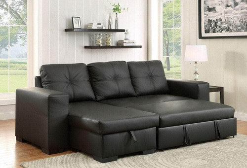 IFDC Sofa Bed Cochrane Tufted Faux Leather Sleeper Sectional Sofa Bed with Reversible Storage Chaise in Black