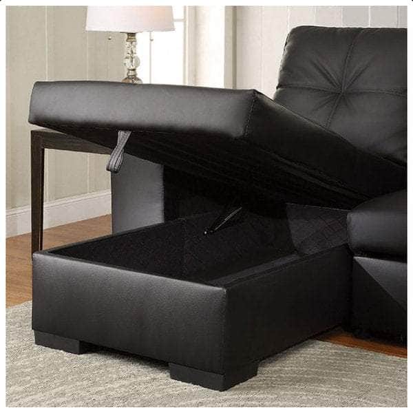 IFDC Sofa Bed Cochrane Tufted Faux Leather Sleeper Sectional Sofa Bed with Reversible Storage Chaise in Black