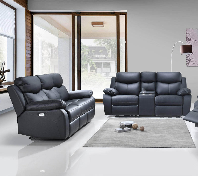 IFDC Sofa Set Black / Sofa and Loveseat Whitby 3 Piece Power Reclining Sofa, Loveseat and Chair Set in Leather Match - Available in 2 Colours