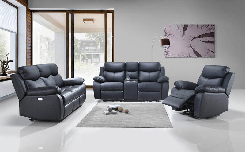 IFDC Sofa Set Black / Sofa Loveseat and Chair Whitby 3 Piece Power Reclining Sofa, Loveseat and Chair Set in Leather Match - Available in 2 Colours