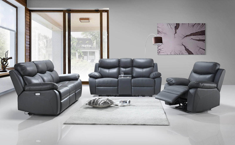 IFDC Sofa Set Grey / Sofa Loveseat and Chair Whitby 3 Piece Power Reclining Sofa, Loveseat and Chair Set in Leather Match - Available in 2 Colours