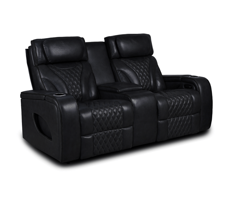 Jag's International Reclining Loveseats Nexus Loveseat w/ Console - Power Reclining w/ Power Headrests - Black Leather