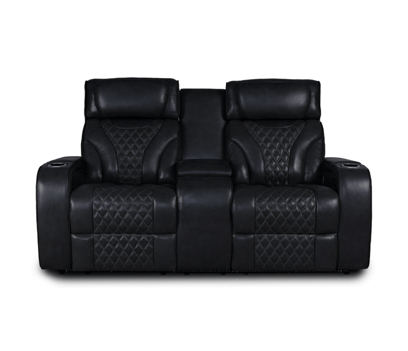 Jag's International Reclining Loveseats Nexus Loveseat w/ Console - Power Reclining w/ Power Headrests - Black Leather