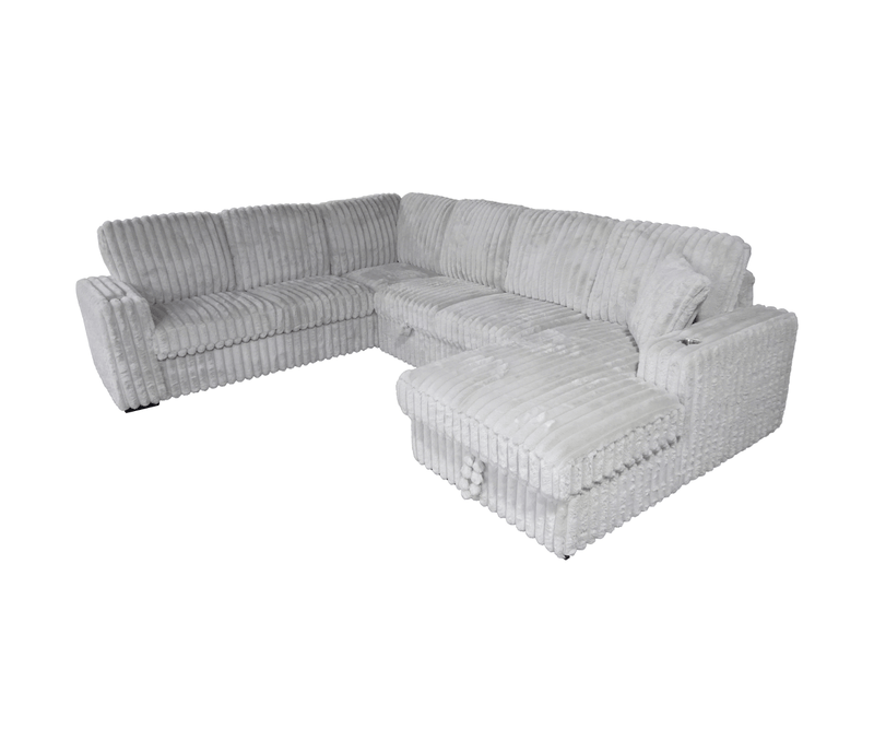 Jag's International Sleeper Sectionals LHF Loveseat / Corner / Armless Sleeper Loveseat / RHF Storage Chaise Zelia 4 Piece Sectional w/ Pull-Sleeper - Grey Fabric