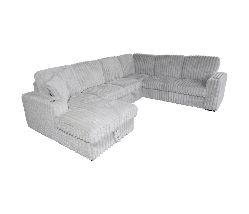 Jag's International Sleeper Sectionals LHF Storage Chaise / Corner / Armless Sleeper Loveseat / RHF Loveseat Zelia 4 Piece Sectional w/ Pull-Sleeper - Grey Fabric