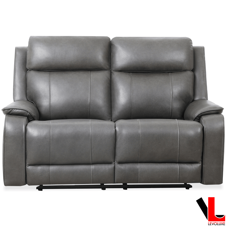 Levoluxe Brindle 62" Power Reclining 2 Seater Loveseat in Charcoal Leather Match