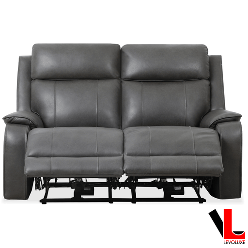 Levoluxe Brindle 62" Power Reclining 2 Seater Loveseat in Charcoal Leather Match